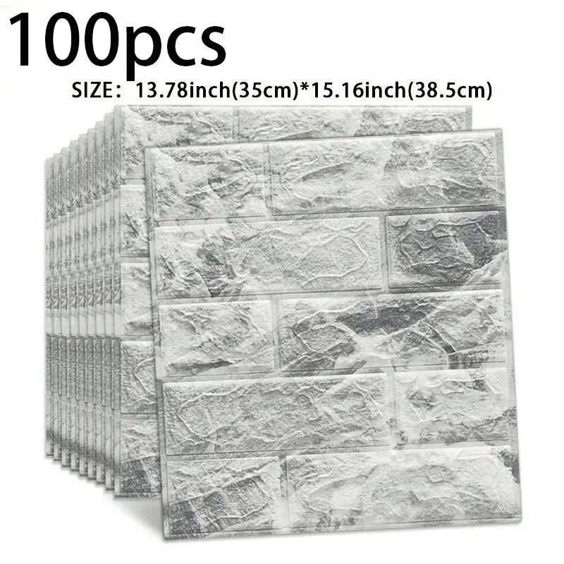 100pcs 3D Brick Decorative Wallpaper Stickers, Self-Adhesive Foam Wall Panels, Thick Removable Vinyl Tiles, Easy Clean & Cut, Ideal for Home Decor