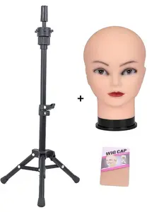 Adjustable Wig Stand Tripod with Bald Mannequin Head, Universal for Men and Women, Easy Assembly, Hair Accessories Organizer