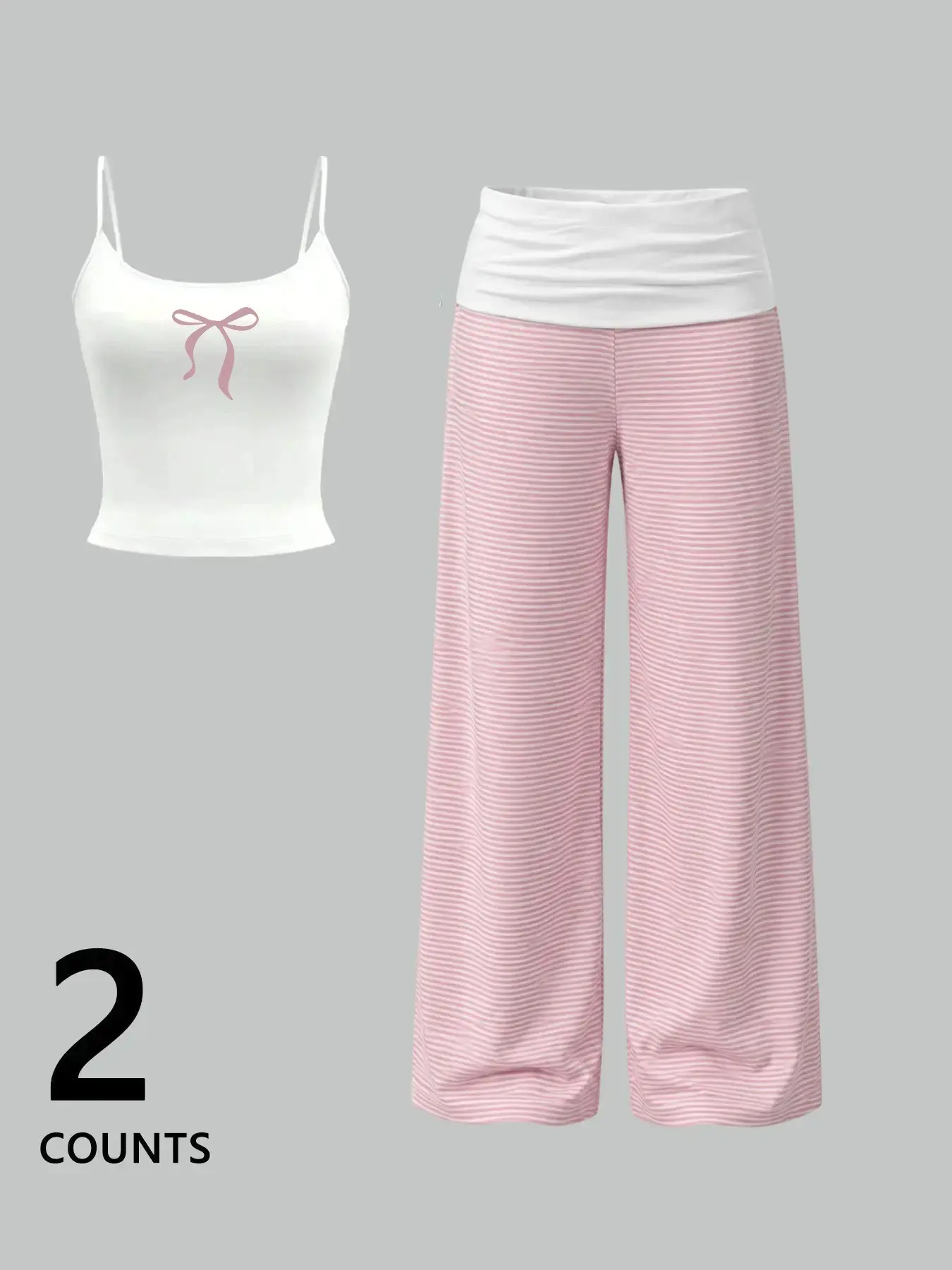 Women's 2-Piece Home Set, Short Strap Top + Striped Loose Pants, Casual Butterfly Print, Sweet Style, Sleepwear, Yoga, Indoor Wear