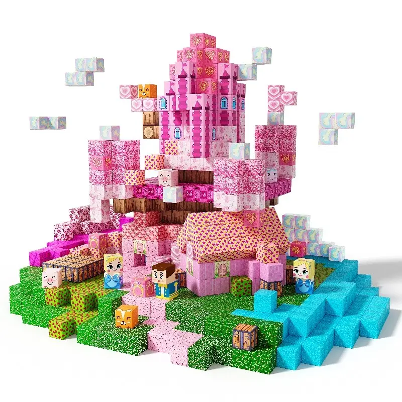Princess Castle Magnetic Tiles Set, 150 Pieces Building Kit, LED Magnetic Blocks, Stem Montessori Toy, Creative Gift for Girls Aged 3-8