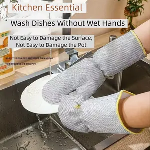 Extended Waterproof Heat-Resistant Wire Gloves, Multi-Functional Dishwashing Brush, Kitchen Cleaning Gloves, Durable Steel Wool Cloth