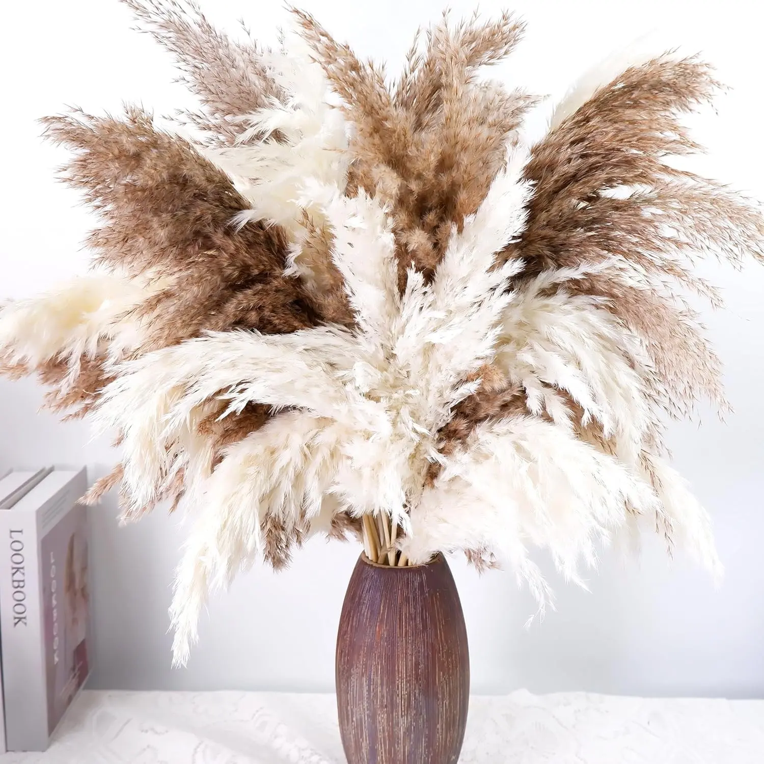 40 PCS Tall Pampas Grass for Floor Vase – 17" Natural Fluffy Dried Pampas Grass Stems, Large 20 White & 20 Brown Pоmpas Grass, Boho Pampas for Wedding, Home Decor, Halloween, Christmas