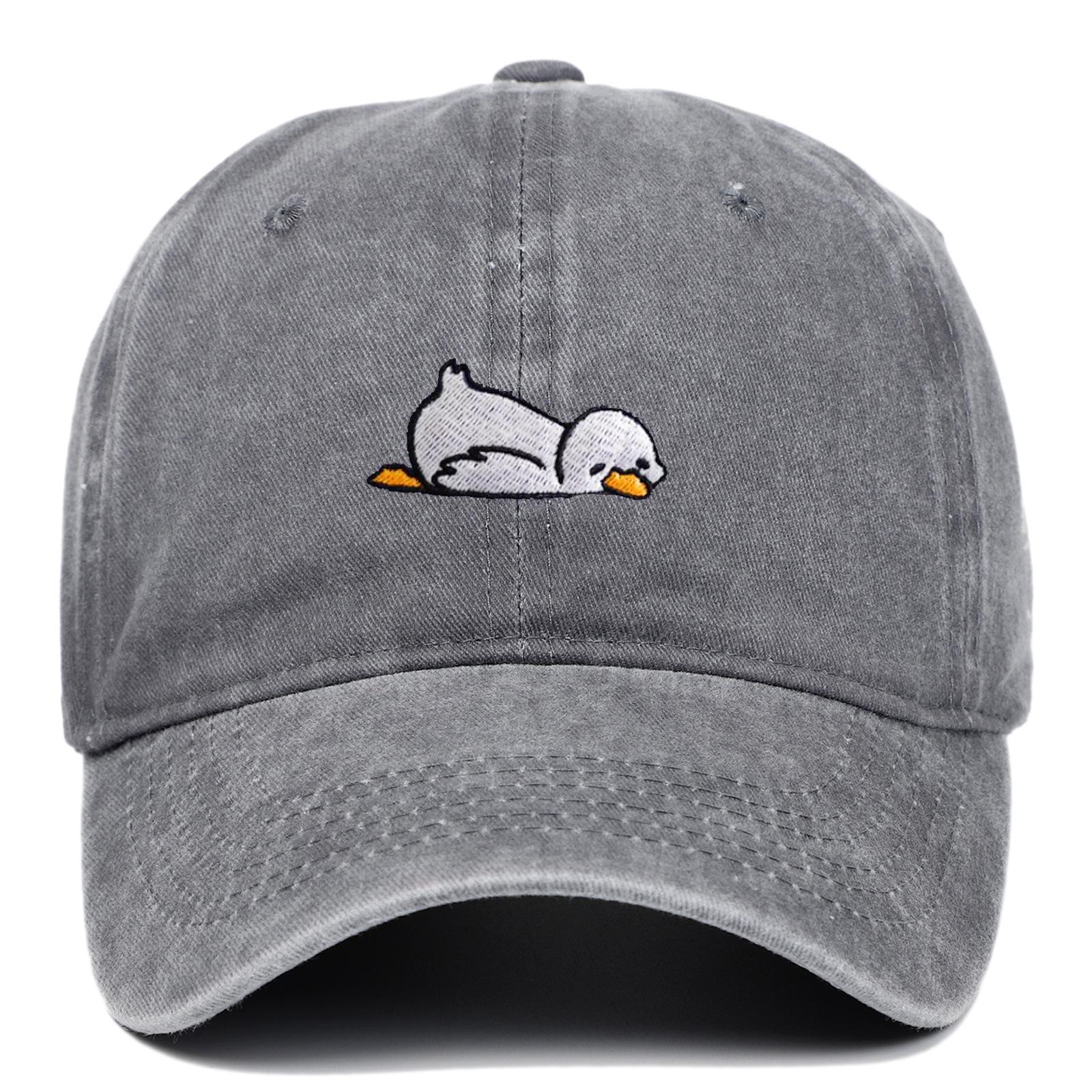 Cartoon Duck Washed Denim Baseball Cap for Women, Spring and Summer, Face-Slimming, Wide Brim, Deep Crown, Versatile Duckbill Cap