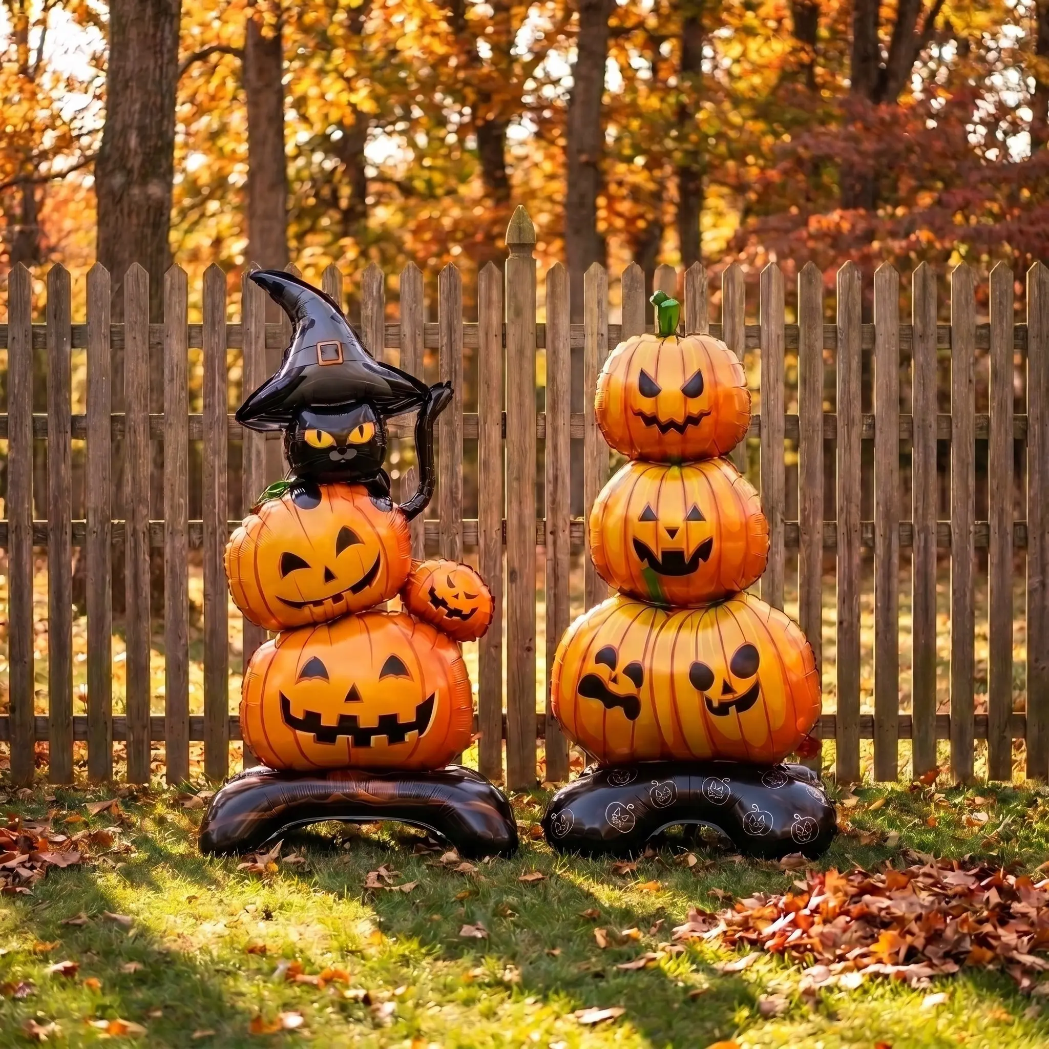 Standing Pumpkin & Witch Hat Foil Balloon Set, Halloween Photo Booth & Yard Display, Adult Decorations