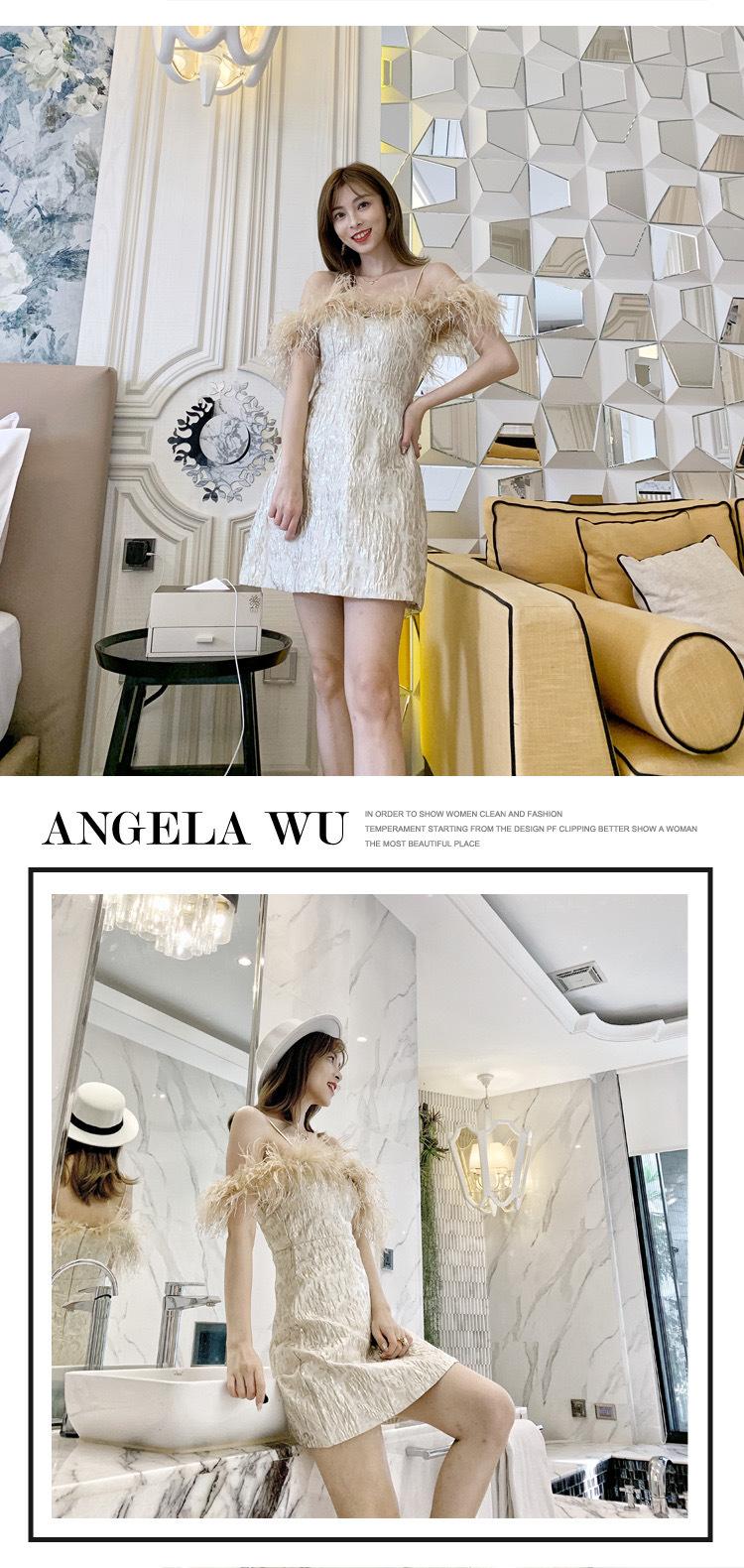 2025 Spring/Summer Off-Shoulder Feather Evening Dress Elegant Reception Dress with Straps and 3D Pattern