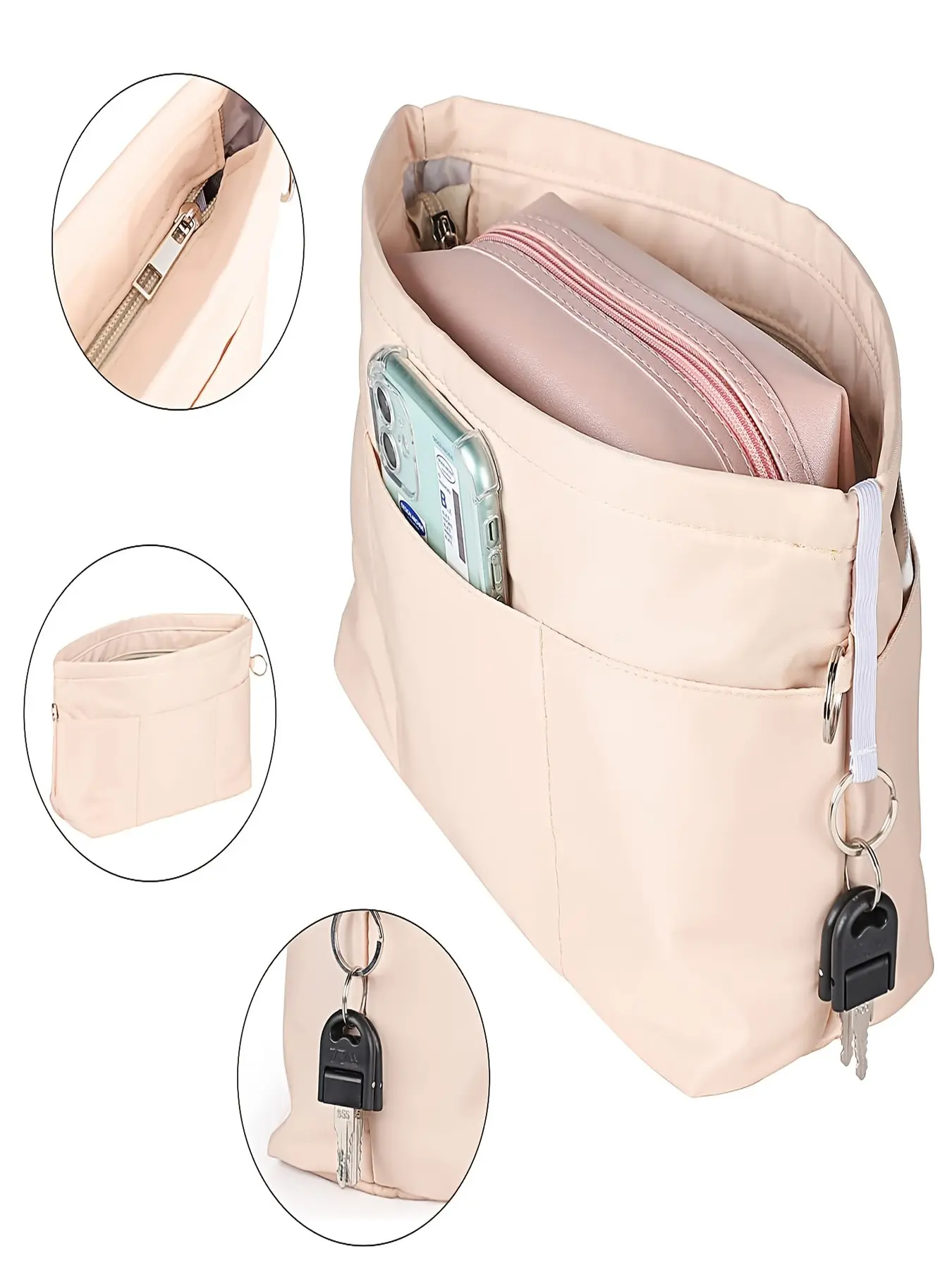 High-Quality Nylon Wallet Organizer Bag, Zippered Pouch with 13 Internal Compartments, Ideal for Handbag Lining, Durable and Practical