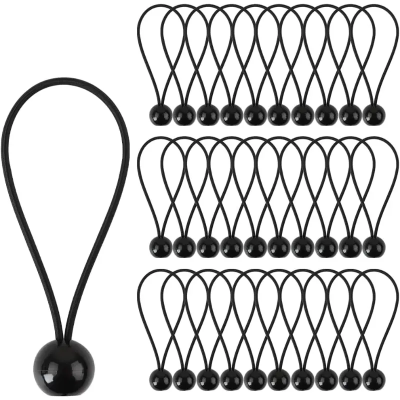 30Pcs Ball Bungee Cords, UV Resistant Canopy Tarp Bungee Balls for Camping Shelter Tent Poles, Black 6 Inch