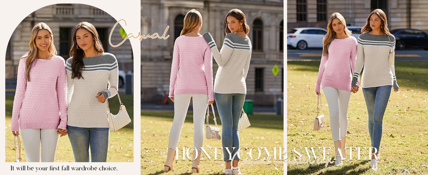 PASLTER Women Autumn Winter Colorblock Pullover Sweaters Round Neck Striped Slim Fitting Knitwear Tops Crewneck Womenswear PASLTER Women Autumn Winter Colorblock Pullover Sweaters Round Neck Striped Slim Fitting Knitwear Tops Crewneck Womenswear