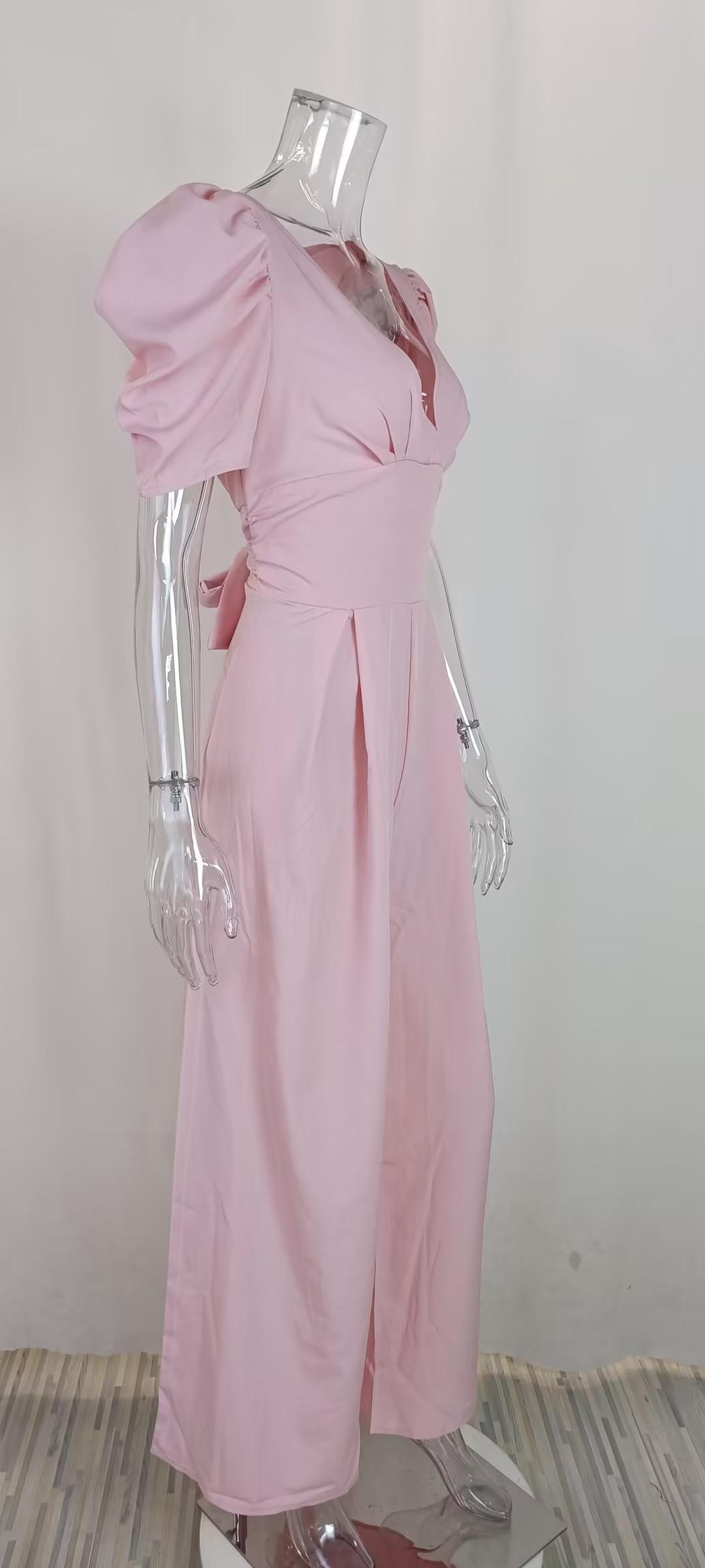 2026 Puff Sleeve Jumpsuit for Women Elegant Deep V Neck Wide Leg Formal Jumpsuit with Pockets Party Outfit # Jumpsuit # WideLegJumpsuit # FormalJumpsuit # PuffSleeve # DeepVNeck # WeddingGuestOutfit # PartyOutfit # DressesForWomen # Outfit of the Day