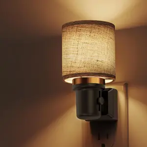 Night Lights Plug into Wall, Linen Fabric Cylinder Decor Night Light, Dusk to Dawn Sensor Vintage Nightlight, 0-100LM Dimmable, for Bedroom Living Room Hallway lamp