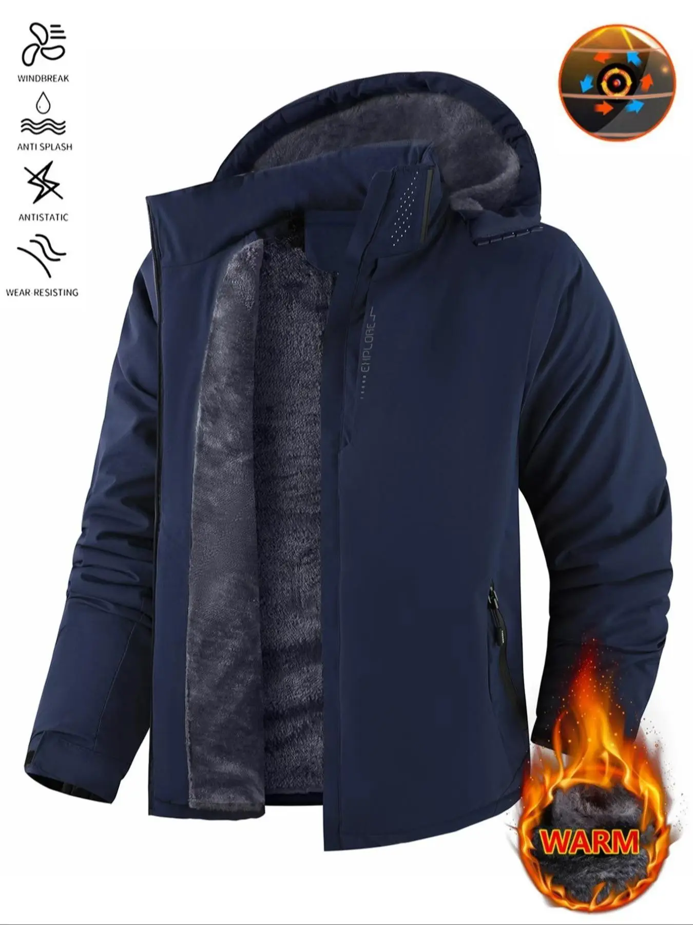 Men's winter thick fleece jacket, detachable hooded outdoor soft shell ski suit, warm and comfortable to wear outdoors