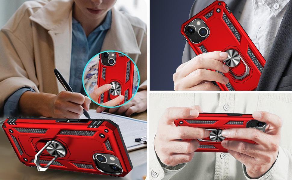 for iPhone 13 Case, Case iPhone 13 with HD Screen Protector, Military Grade Protective Cases with Ring for iPhone 13 (Red) for iPhone 13 Case, Case iPhone 13 with HD Screen Protector, Military Grade Protective Cases with Ring for iPhone 13 (Red)