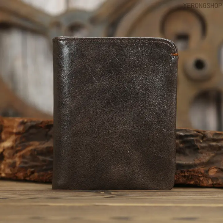 Handmade Men's Wallet, Minimalist Vertical Bifold in Genuine Top Grain Leather, Ultra Soft Slim Mini Billfold for Casual Use, Mini Sized Products, Genuine Leather, Manual Stitch, Handcrafted Edge, Urban Simplicity