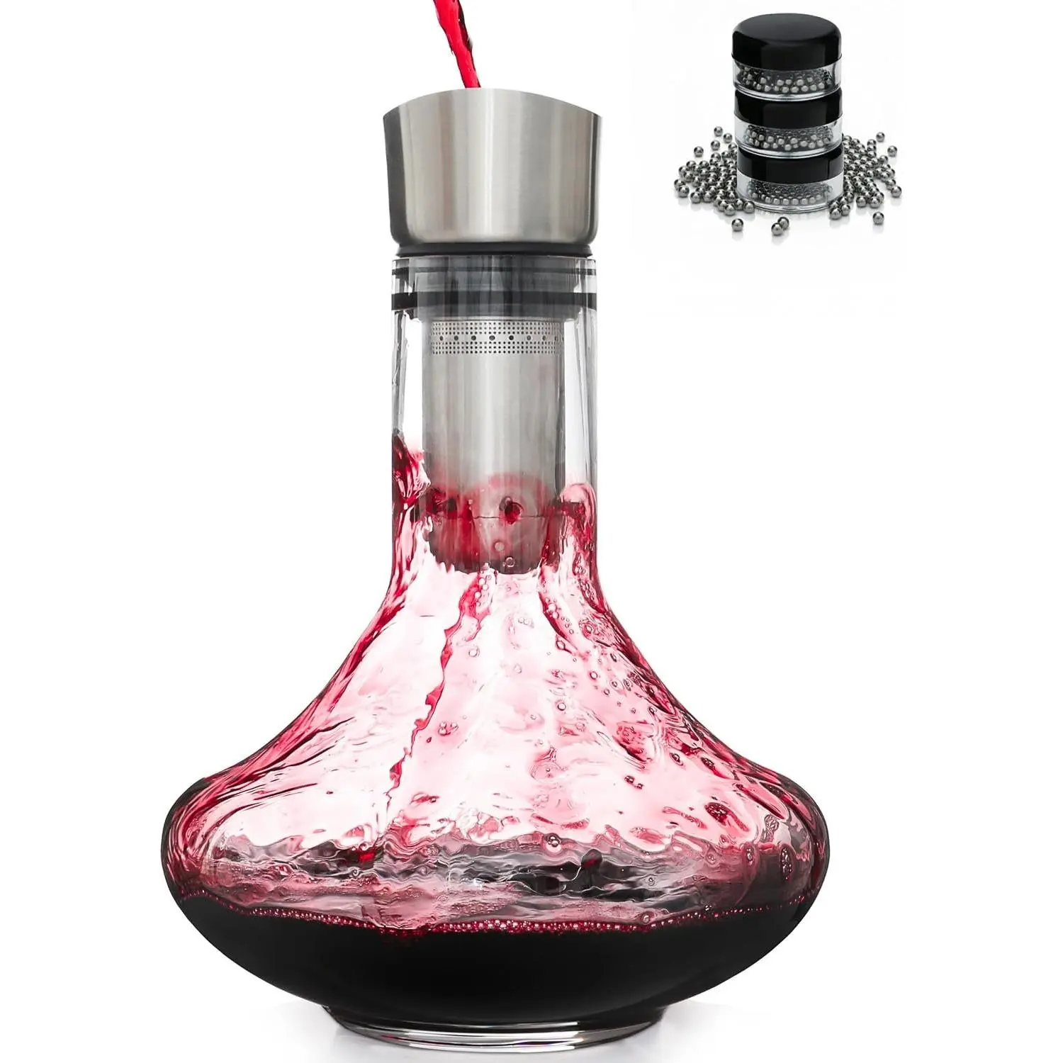 Decanter with Marble Stopper -  Hand-Blown  Glass  Decanter for Red Wines - 750ml Carafe for Wines with  Stone Round Stopper - Sleek Slanted Design