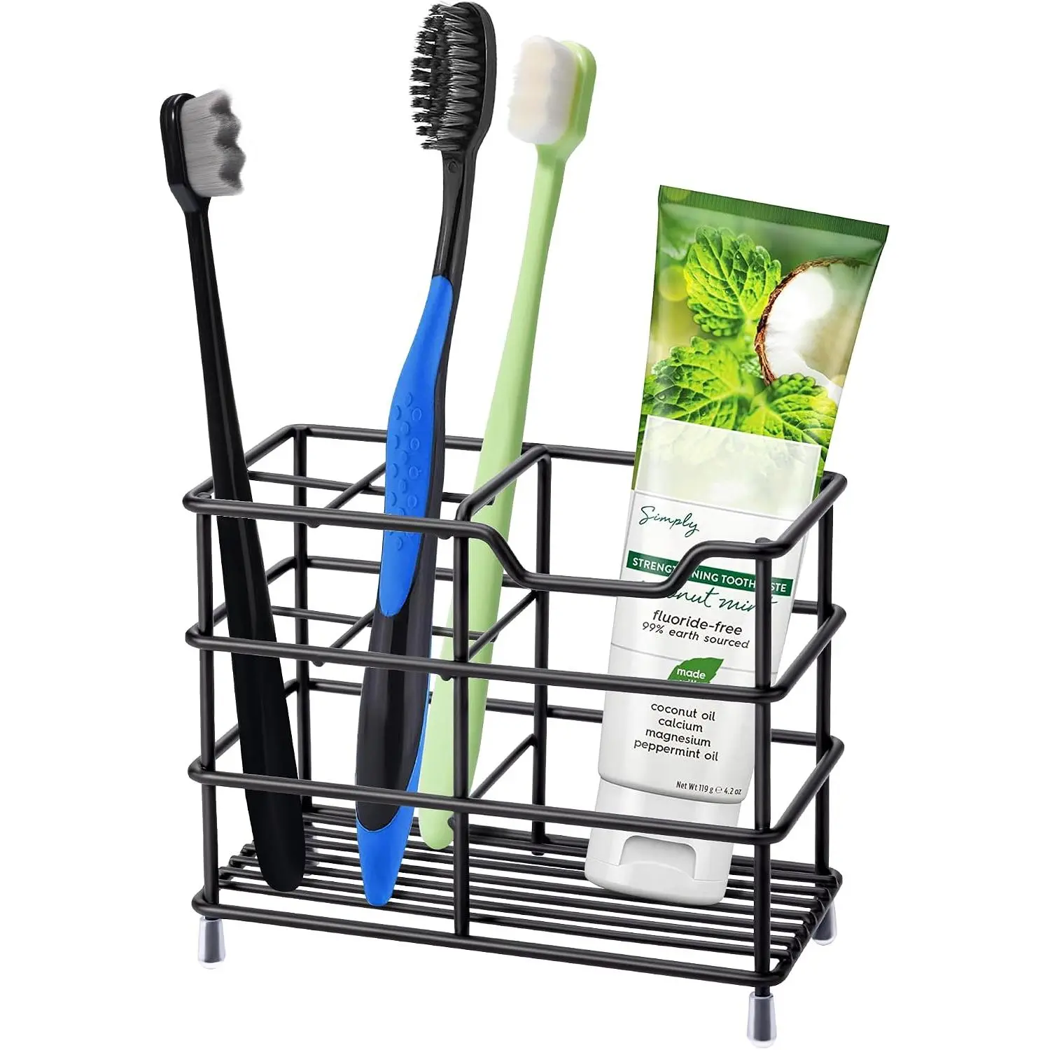 304 Stainless Steel Modern Rustproof Bathroom Toothbrush Holder Stand, Small Black Home Supplies Storage Organizer