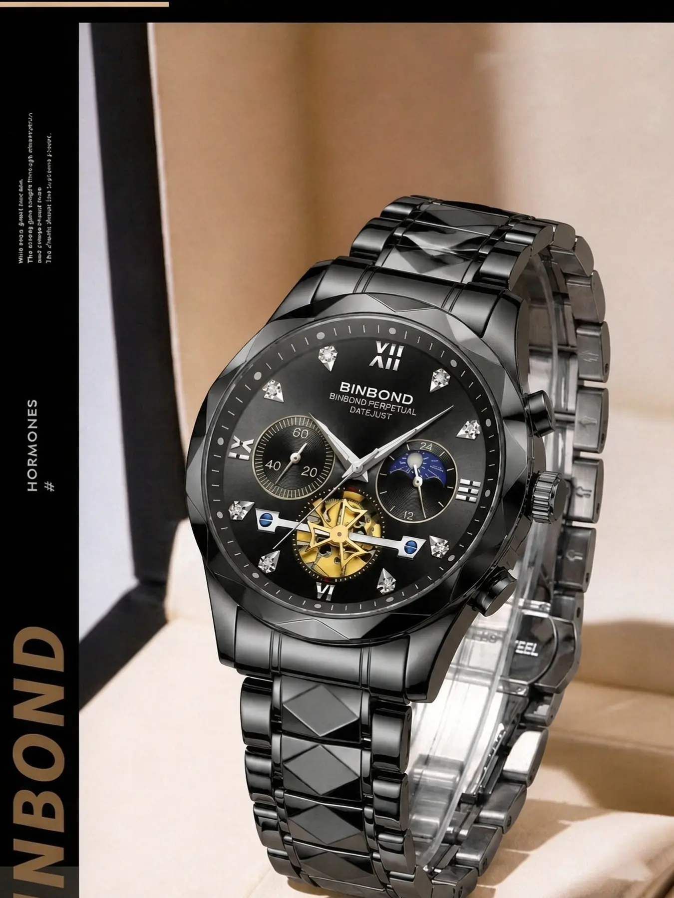 A popular men's multifunctional dual calendar waterproof night light high-end business fashion casual quartz watch