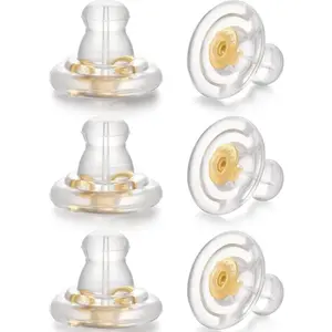 6PCS 18K Gold Silicone Locking Earring Backs Replacements, Hypoallergenic Soft Clear Earring Backs for Studs Droopy Heavy Earrings, Suitable for Adults Kids