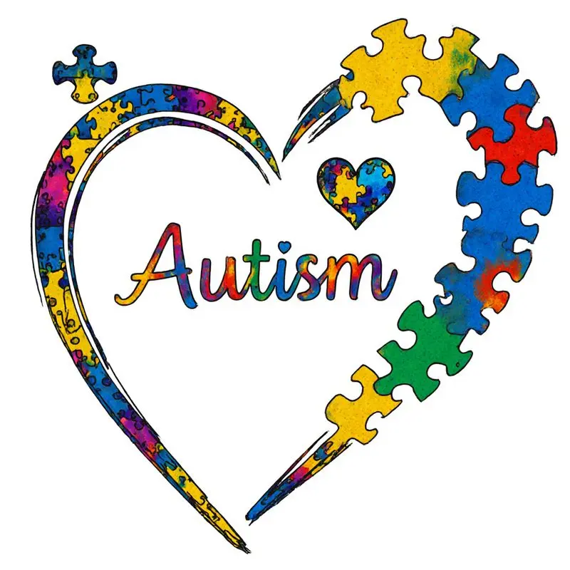 1 piece of car sticker, Decal for cars - Autism Awareness Heart Puzzle Design, self-adhesive waterproof and durable vinyl material, suitable for smooth surfaces such as car windows, car bodies, laptops, etc., colorful puzzle, Car Decals