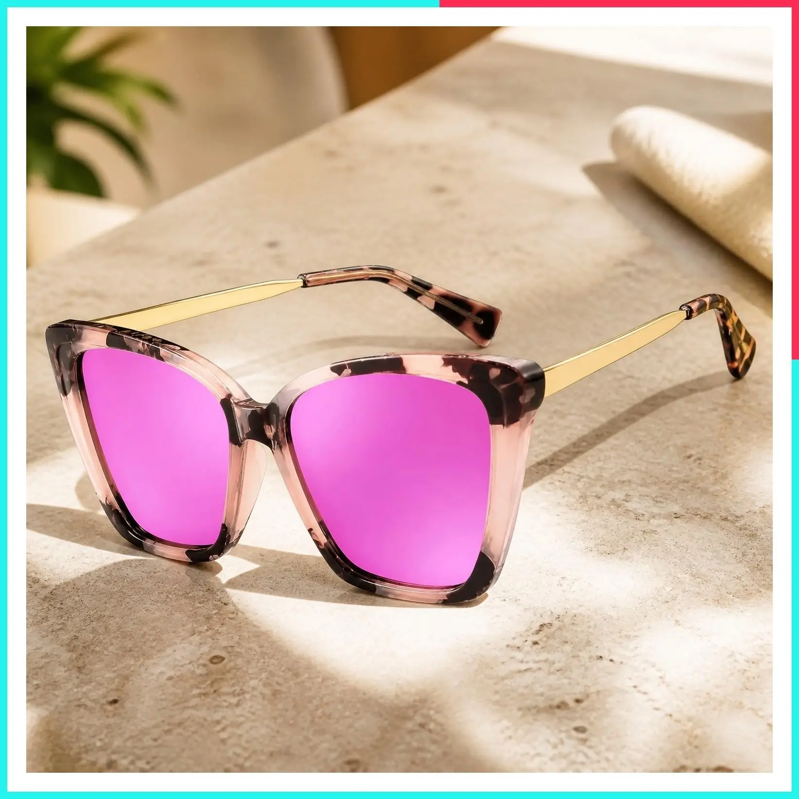 Polarized Retro Square Cat Eye Sunglasses for Women