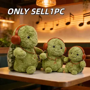 1pc Dynamic Little Turtle Plush Doll, Cute Comfort Pillow for Kids, Creative Turtle Plush Toy with Headphones Listening to Music, Warm Birthday Gift for Friends, Family and Classmates