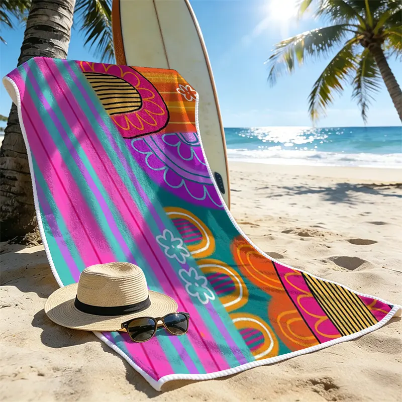 Vibrant Dopamine Color Art Print Beach Towel, Quick-Dry Microfiber, Large Size & Highly Absorbent. Essential for Travel, Ideal for Beach, Picnic, Camping, Swimming and Spa. pool ultra sand golf blanket jacquard poncho  hub swim