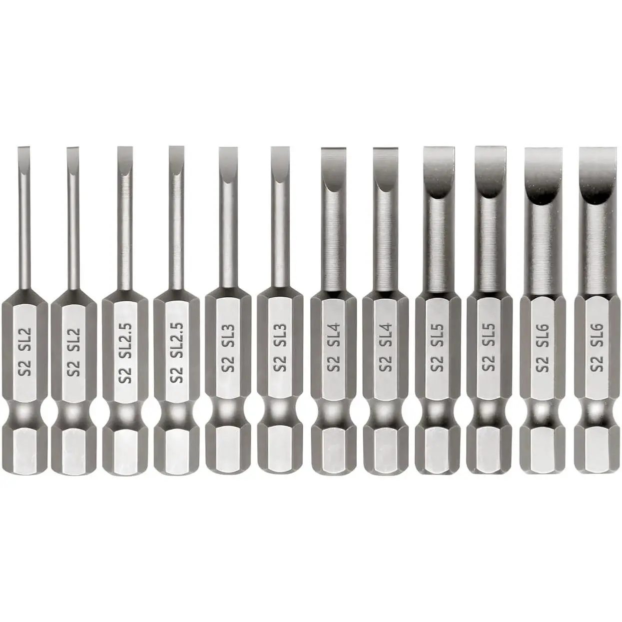 12pcs Magnetic Slotted Screwdriver Bit Set, 2-Inch Flat Head Bits, 1/4 Inch Hex Shank, SL2/2.5/3/4/5/6 Impact Driver Bits for Power Drilling (2 Each Size)