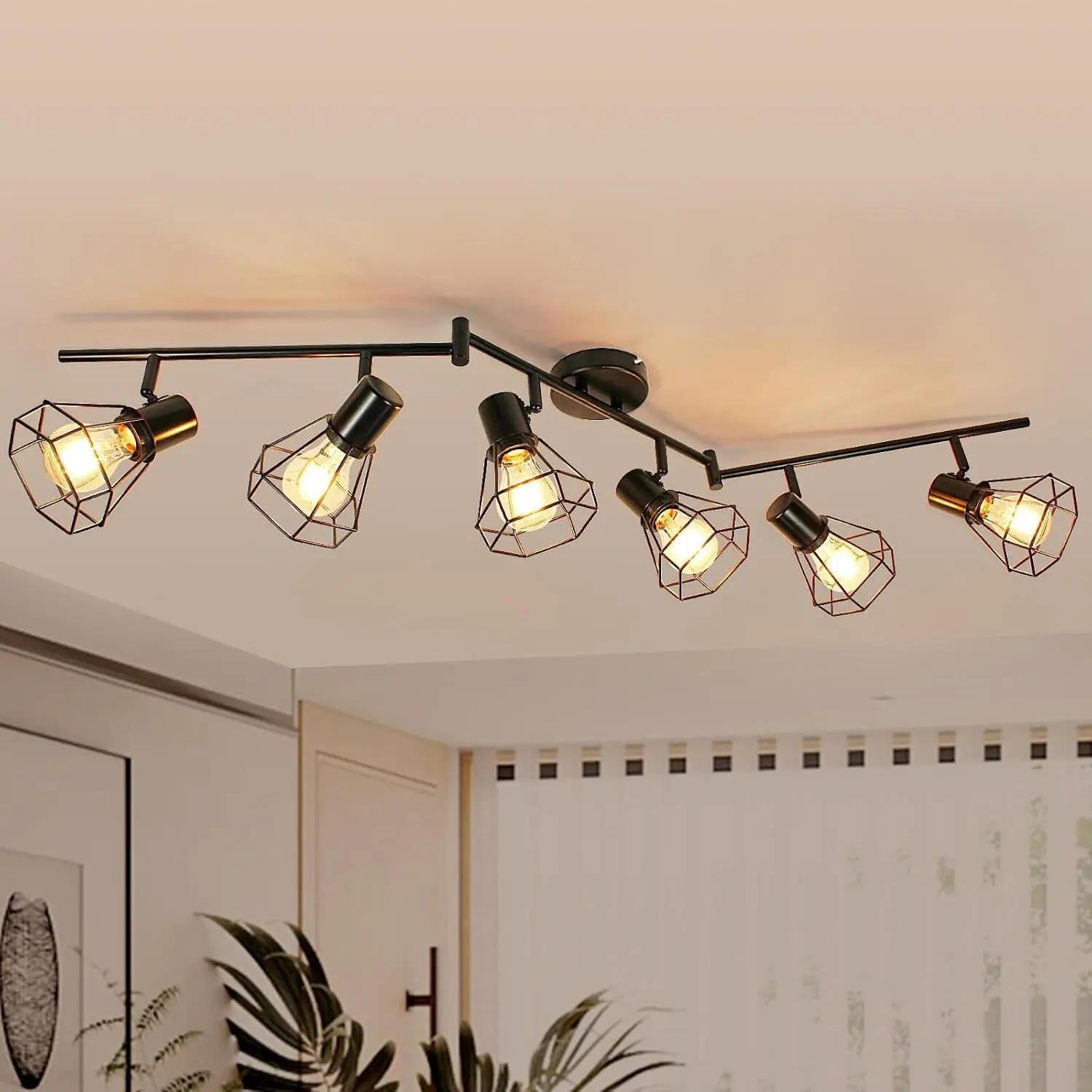 6-Light Track Lighting, Directional Rotatable Ceiling Light Fixture, Black Farmhouse Track Spotlight for Kitchen, Bedroom, Living Room, E26 Base (Bulbs Not Included)