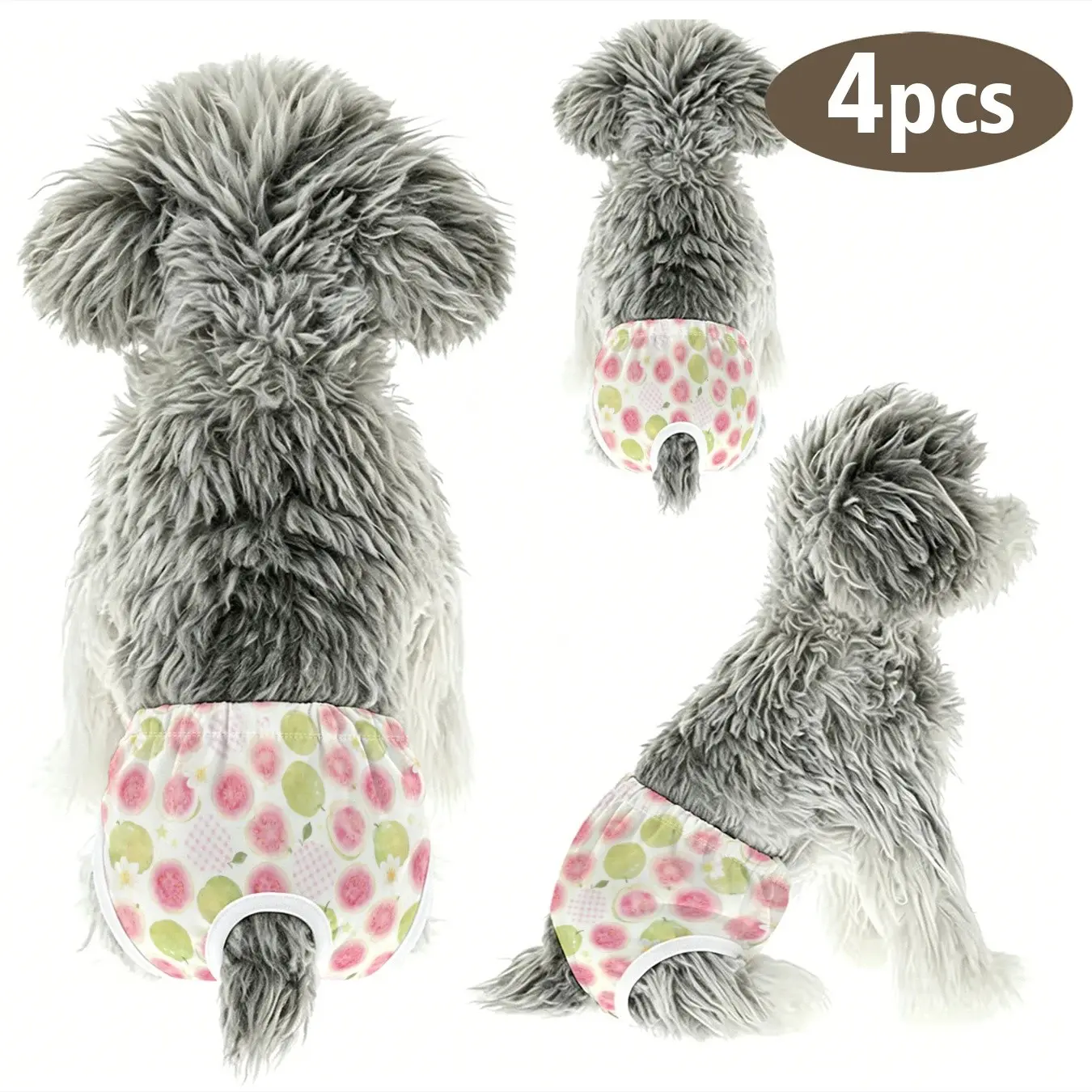4-Pack Cute Pet Dog Cat Panties, Hand-Drawn Strawberry Raspberry Papaya Rose Print, Anti-Peck Underwear for Small Dogs Cats, Holiday Home Travel Use