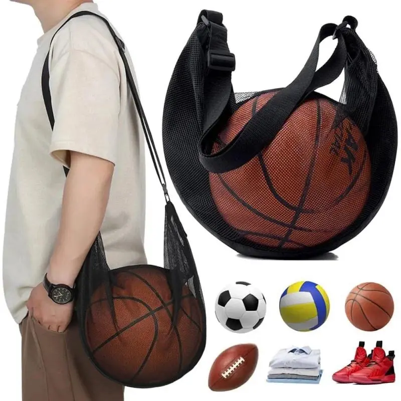 Breathable Oxford Mesh Ball Bag for Players of All Ages, Crossbody Carrier with Adjustable Strap & Zipper, Fits Size 7 Basketball & Size 5 Soccer Ball, Anti-Tear Mesh, Secure Zipper Enclosure, Single Ball Bag