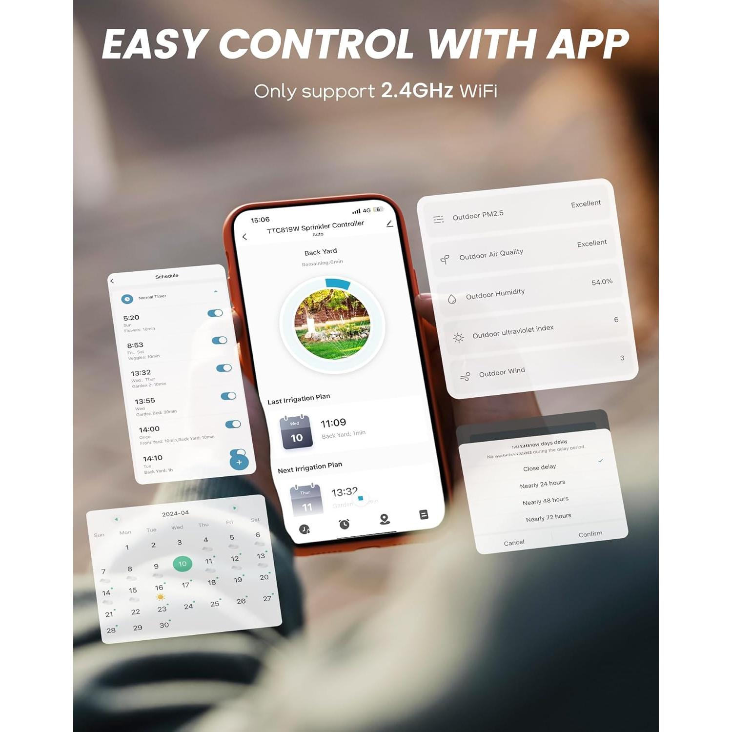 8 Zone  Sprinkler Controller - Local Weather Intelligence WiFi Sprinkler System Controller, Easy Install APP Control Irrigation System, Sprinkler Timer for Garden Yard