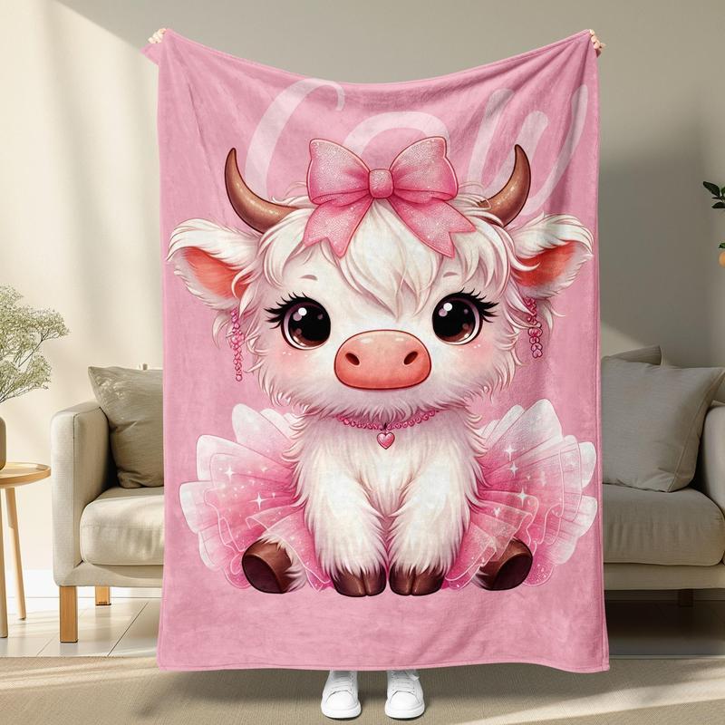 Cute Cartoon Cow Print Blanket Soft Warm Throw Blanket for Home Office Travel Camping Christmas Gifts Decoration 1 2 Counts Comfy Bedding Napping Blanket
