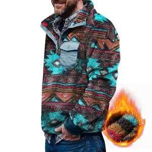 18ACTIVEKITPASLTER Aztec Fleece Jackets Fuzzy Sherpa Sweatshirts Button Down Pullover Coats Western Vintage Sweaters with Pocket B1Y107 Menswear Hoodie