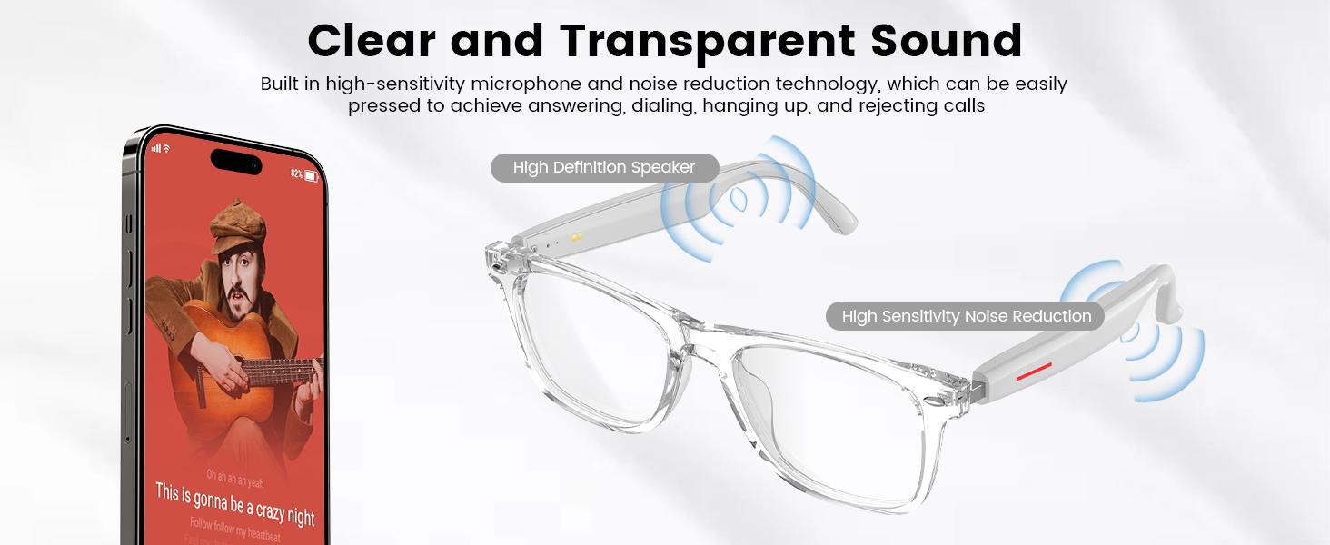 Glasses Bluetooth Audio Glasses for Men Women with Dual Stereo Speakers, Open Ear Music &HD Calling