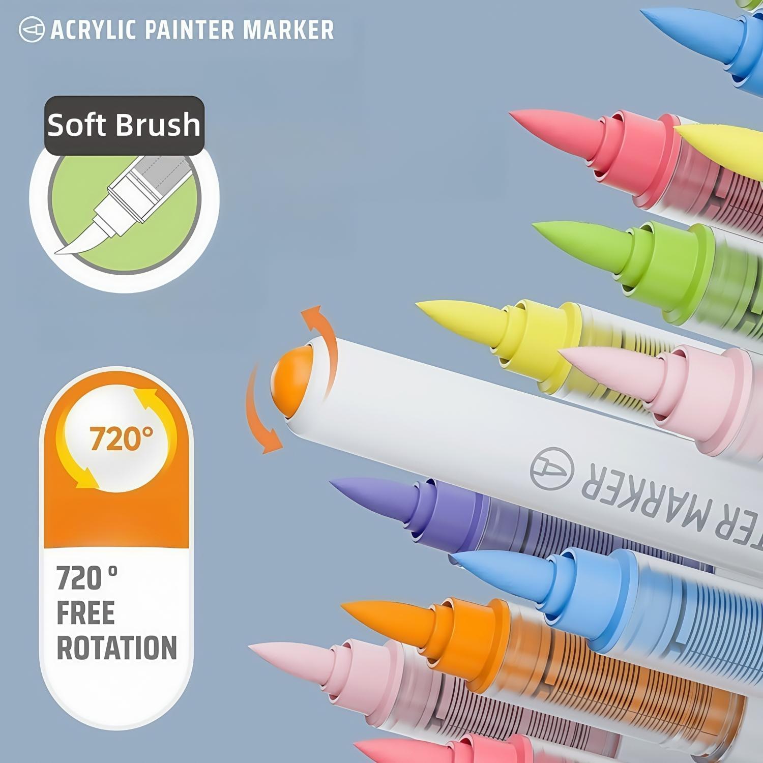 Acrylic Paint Marker Pen Set, 9/36/63/81/126pcs Soft Brush Tip Acrylic Paint Pens Set, Professional Color Series for Rock Painting, Ceramic, Wood, Canvas, Glass, Stone, Fabric, Art Markers Pen