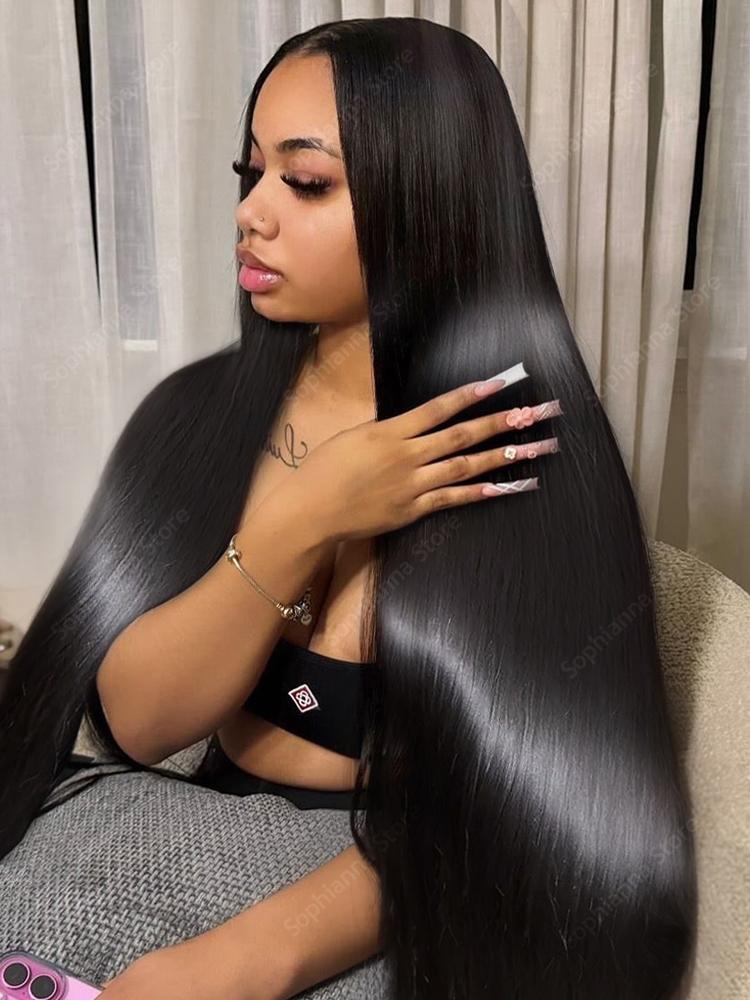 Wear and Go Human Hair True to length Brazilian 5x5 Glueless Wig 42 Inch 13x4 13x6 HD Transparent Bone Straight Lace Frontal Wig