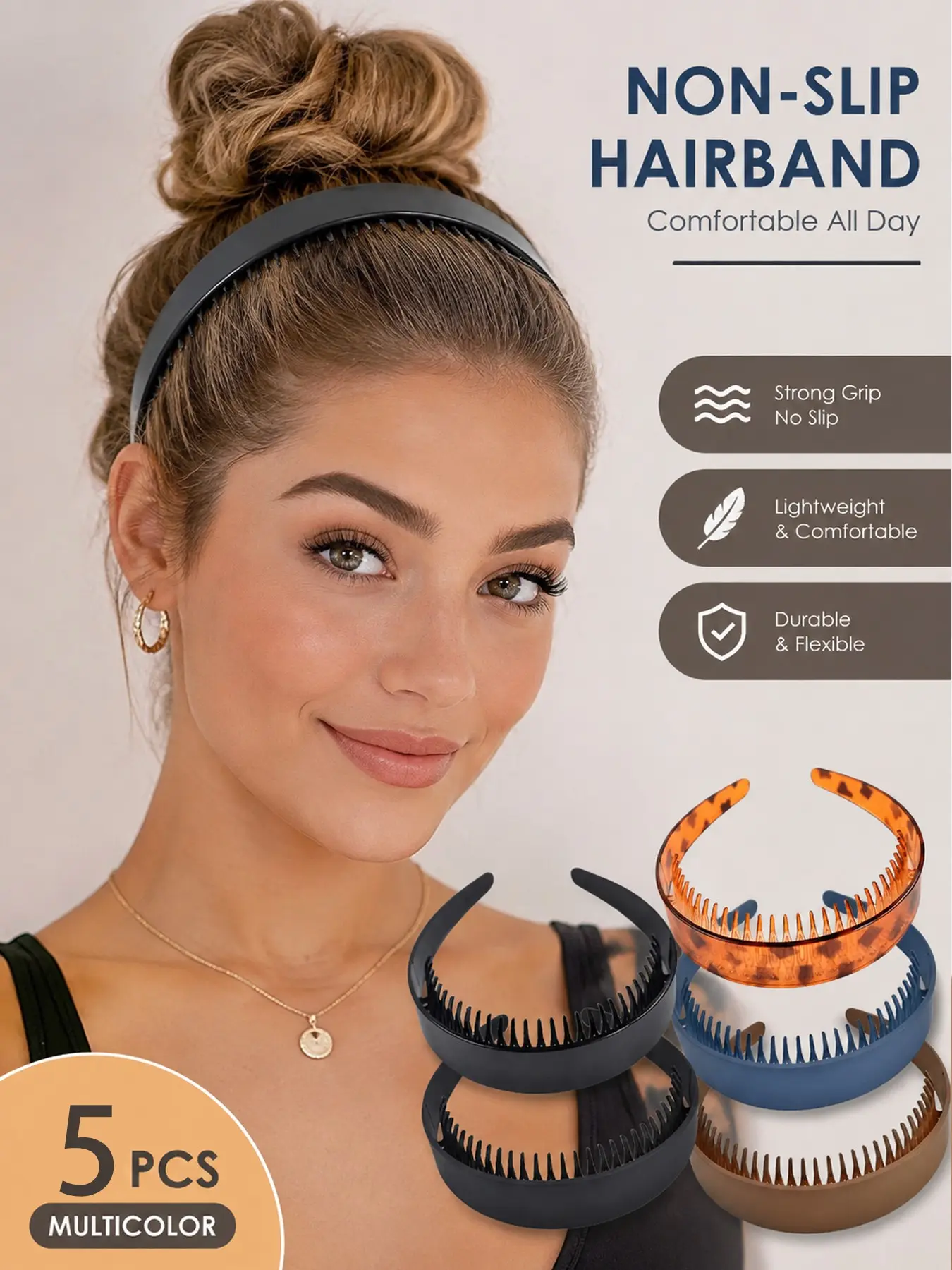 5/1 Piece Set Non-Slip Hair Bands with Teeth, Strong Grip, Perfect for Women, Essential Accessory for All Seasons