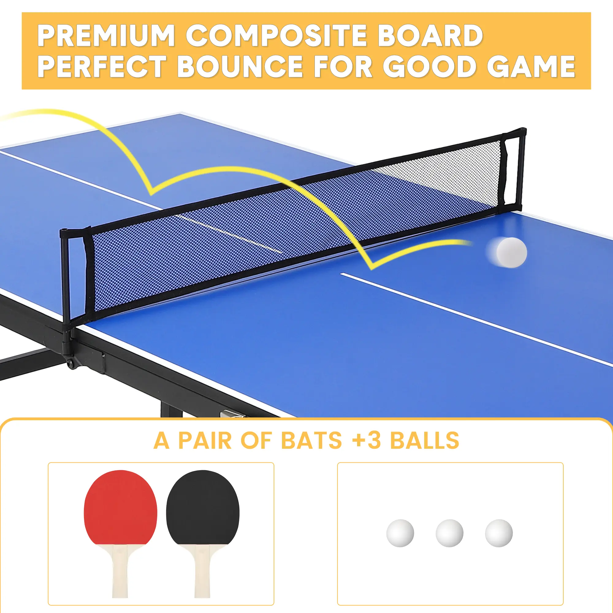 Garvee Portable Collapsible Ping Pong Table Set – 60 x 26 x 27.5 Inch – Indoor/Outdoor Waterproof Table Tennis Table with Detachable Net, 2 Paddles & 3 Balls – Lightweight Easy Assembly for Home & Recreation, Blue