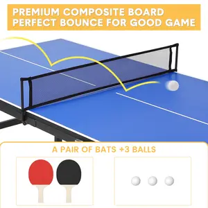 Garvee Portable Collapsible Ping Pong Table Set – 60 x 26 x 27.5 Inch – Indoor/Outdoor Waterproof Table Tennis Table with Detachable Net, 2 Paddles & 3 Balls – Lightweight Easy Assembly for Home & Recreation, Blue
