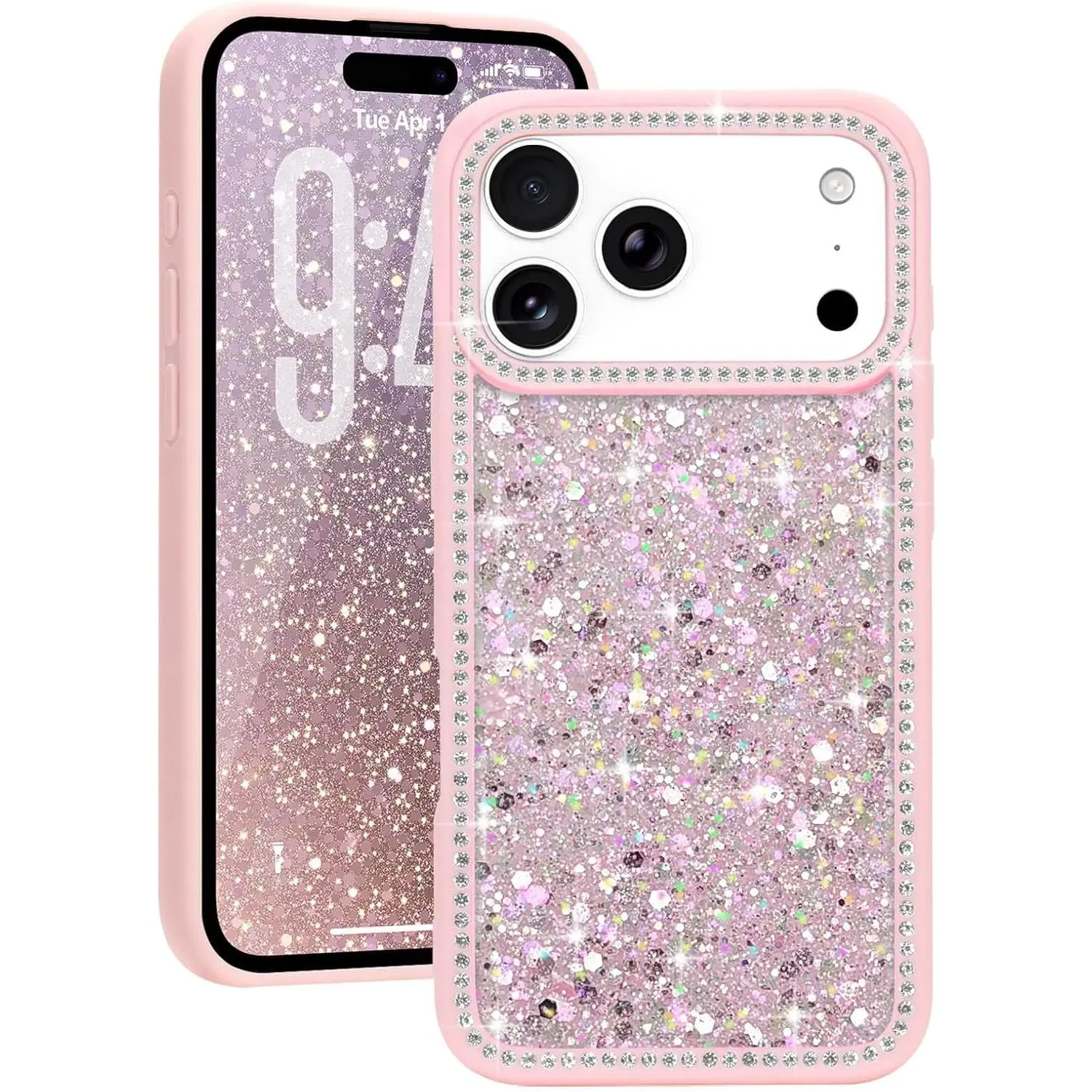Phone Cases for iPhone 17 Pro Max 16 15 14 13 12 11 Pro Max Plus Case Glitter, Girly Cute Bling Glittery Sparkle Cover with Shiny Diamonds Rhinestones for Women Girls, Soft Slim Shockproof Protective Phone Case for iPhone 17 Pro Max, Hot Pink