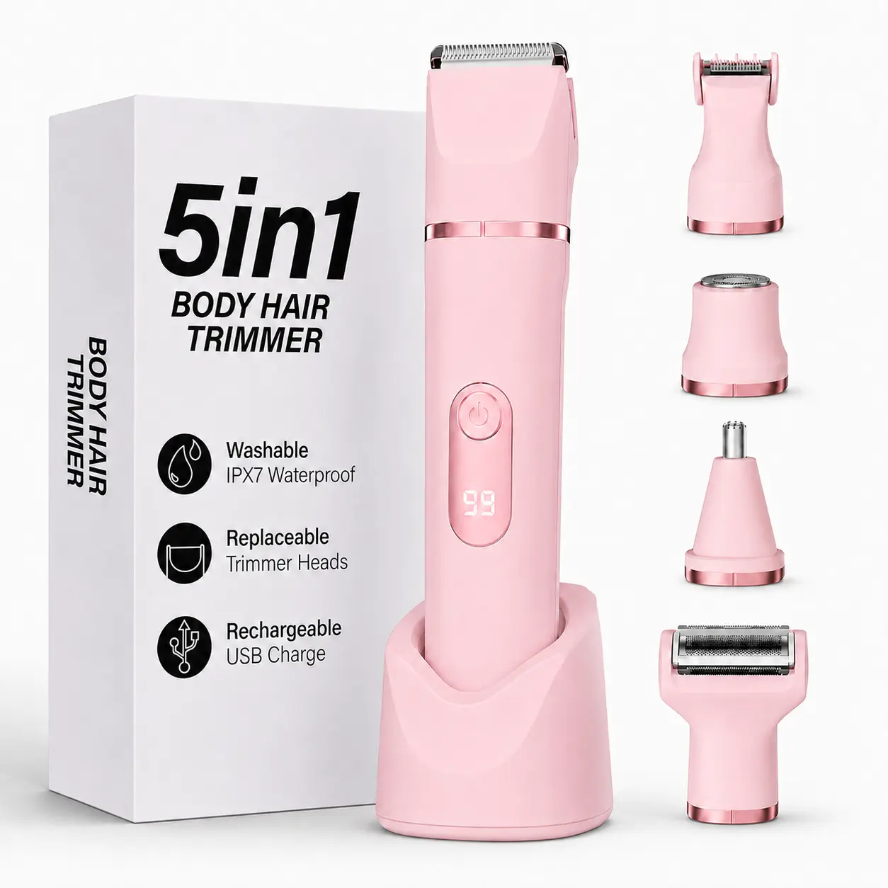 Women's Rechargeable 5-in-1 Bikini Trimmer-Electric Shaver & Epilator , Painless Bikini Hair Removal Tool for Adults' Underarms/Legs, Shower-Safe, Travel & On-the-Go Beauty Gift, Her, Travel And On-The-Go Use, Painless Grooming, Portable, W