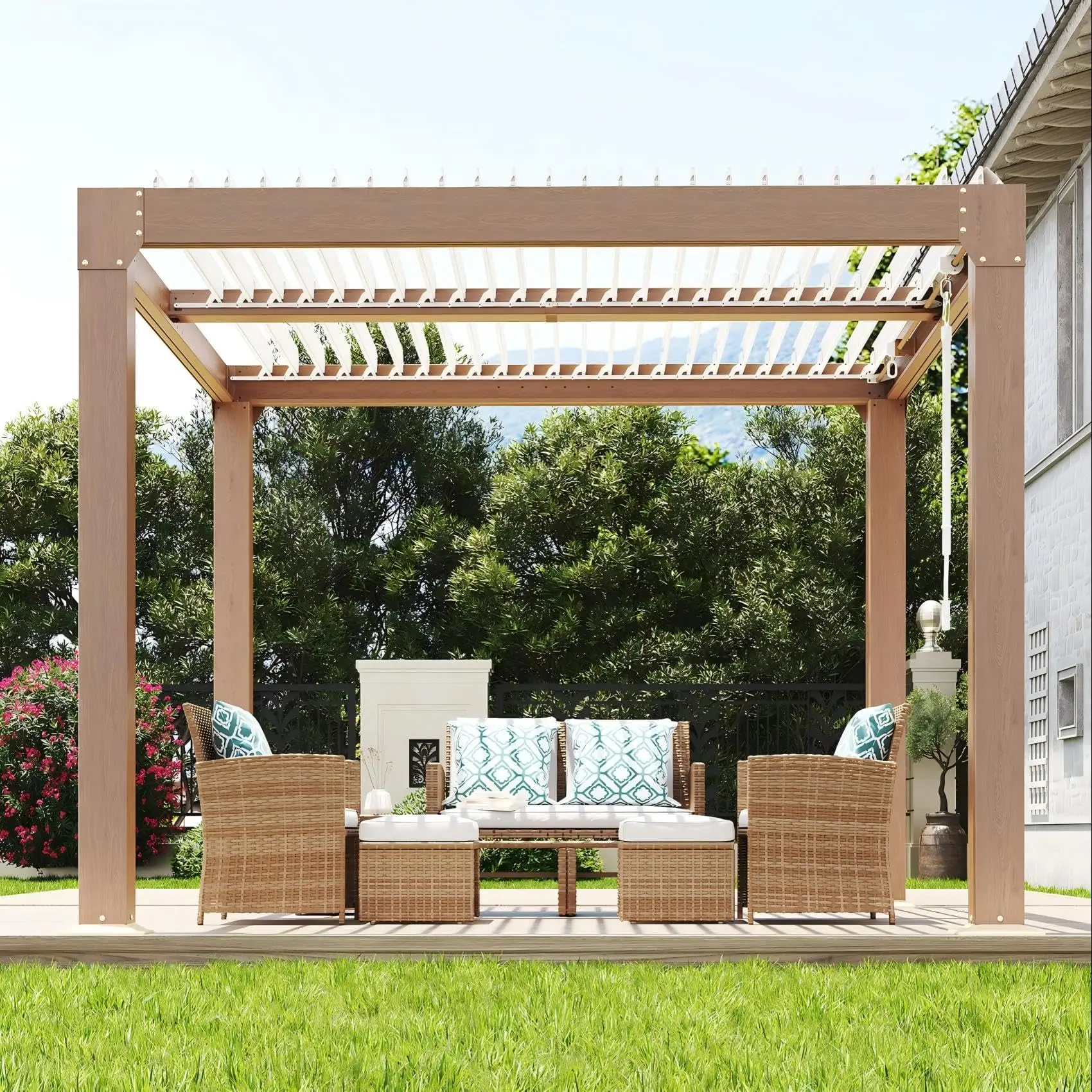 Modern Aluminum Louvered Pergola – Adjustable Hardtop Gazebo, Reinforced Frame, Integrated Drainage, Weather-Resistant Outdoor Shade Structure for Patio, Deck & Garden, 10x12FT