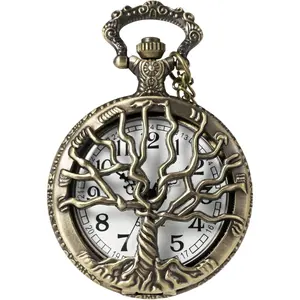 Men's  Quartz Pocket Watch Hollow Life Tree Design with Chain Birthday Father's Day Gifts