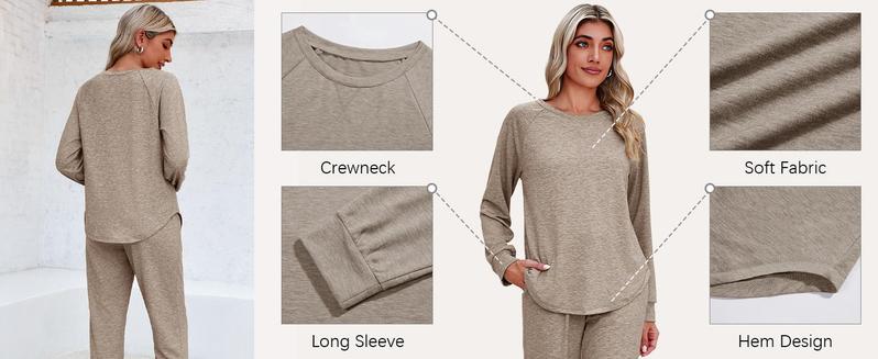 FMEYOA Women's Solid Sweatsuit Set 2 Piece Long Sleeve Pullover and Drawstring Sweatpants Sport Outfits Sets