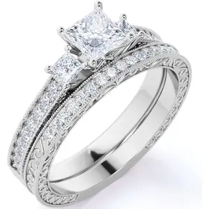 Moissanite Wedding Rings Set for Women, 925 Sterling Silver Bridal Set for Women, Total 3 CT D Color VVS2 Princess Cut Moissanite Engagement Ring