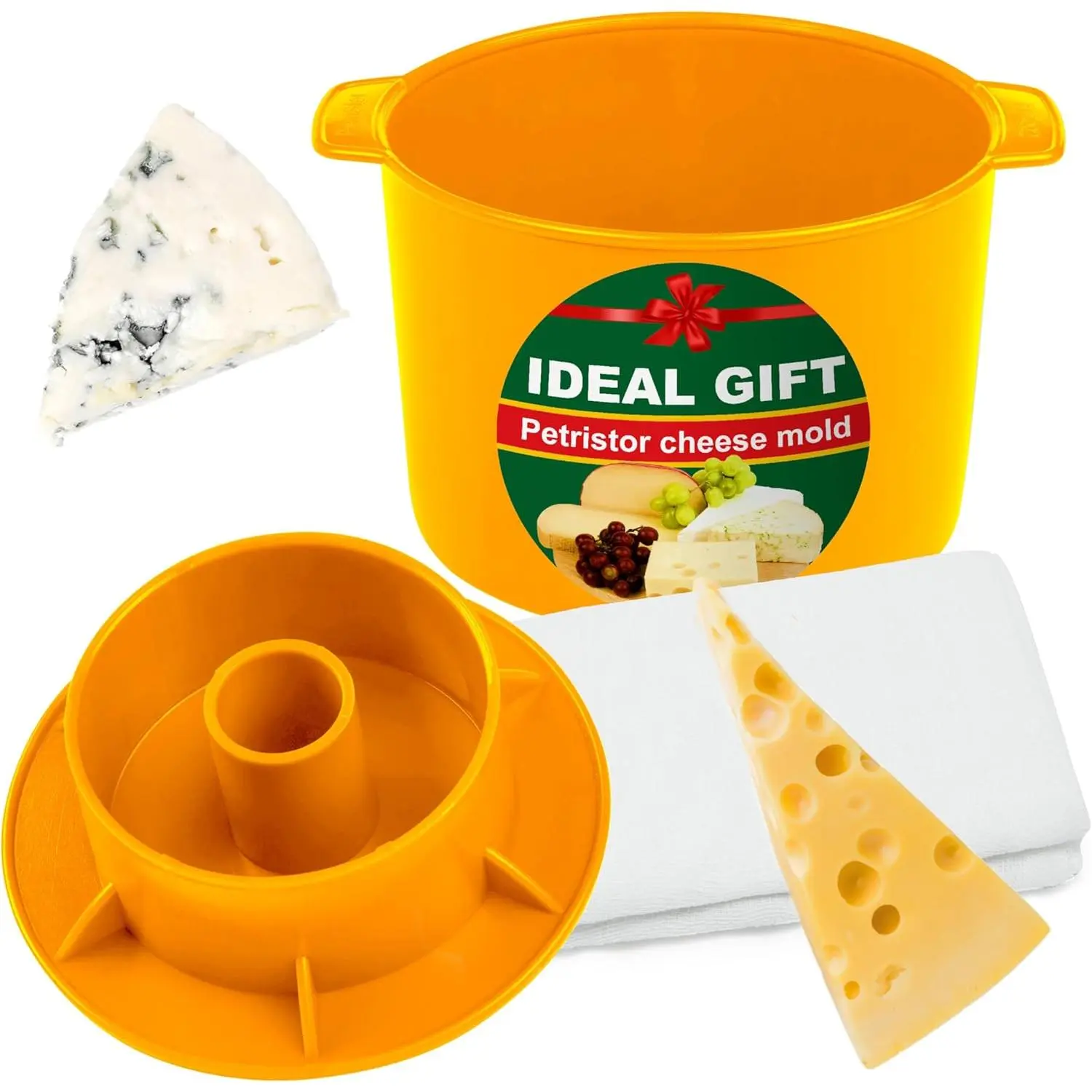 Cheese Mold for Cheese Making with 1/2 gal Yello Cotton Cheesecloth Cheesemaking Supplies Cheese Form Mold Cheese Making Basket Cheese Press for Homemade Cheesemaking