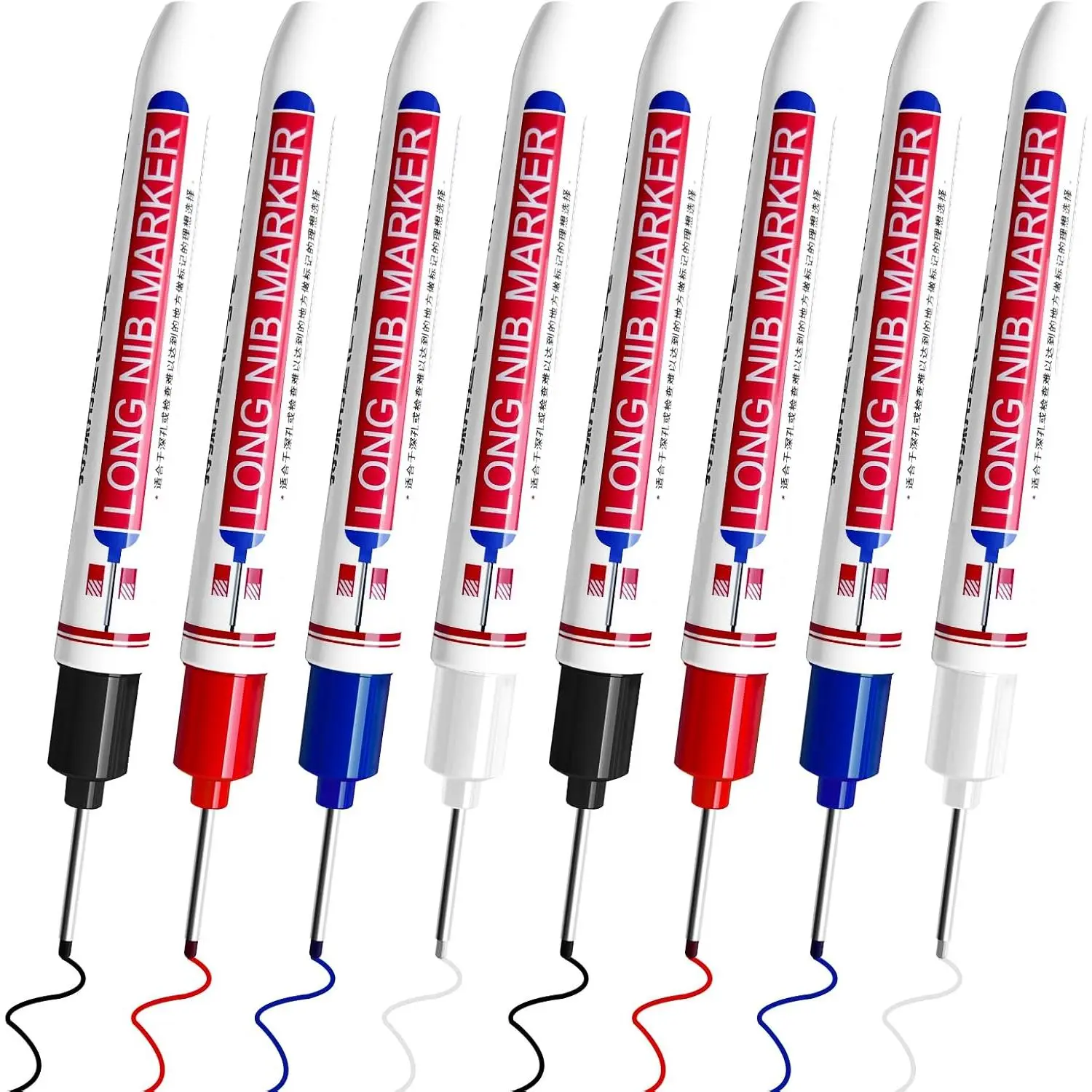 8 Pack Long Nib Marker,  Long Tip Markers 20mm Deep , Construction Markers with 0.7mm Tip, Long  Deep Hole Marker Pens for Construction Worker Carpenter, 4 Colors