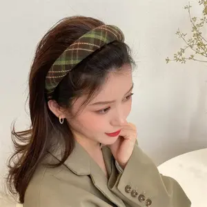 Plaid Padded Headband for Women and Girls - Soft Sponge Buffalo Check Wide Puffy Hair Accessory for Christmas Party
