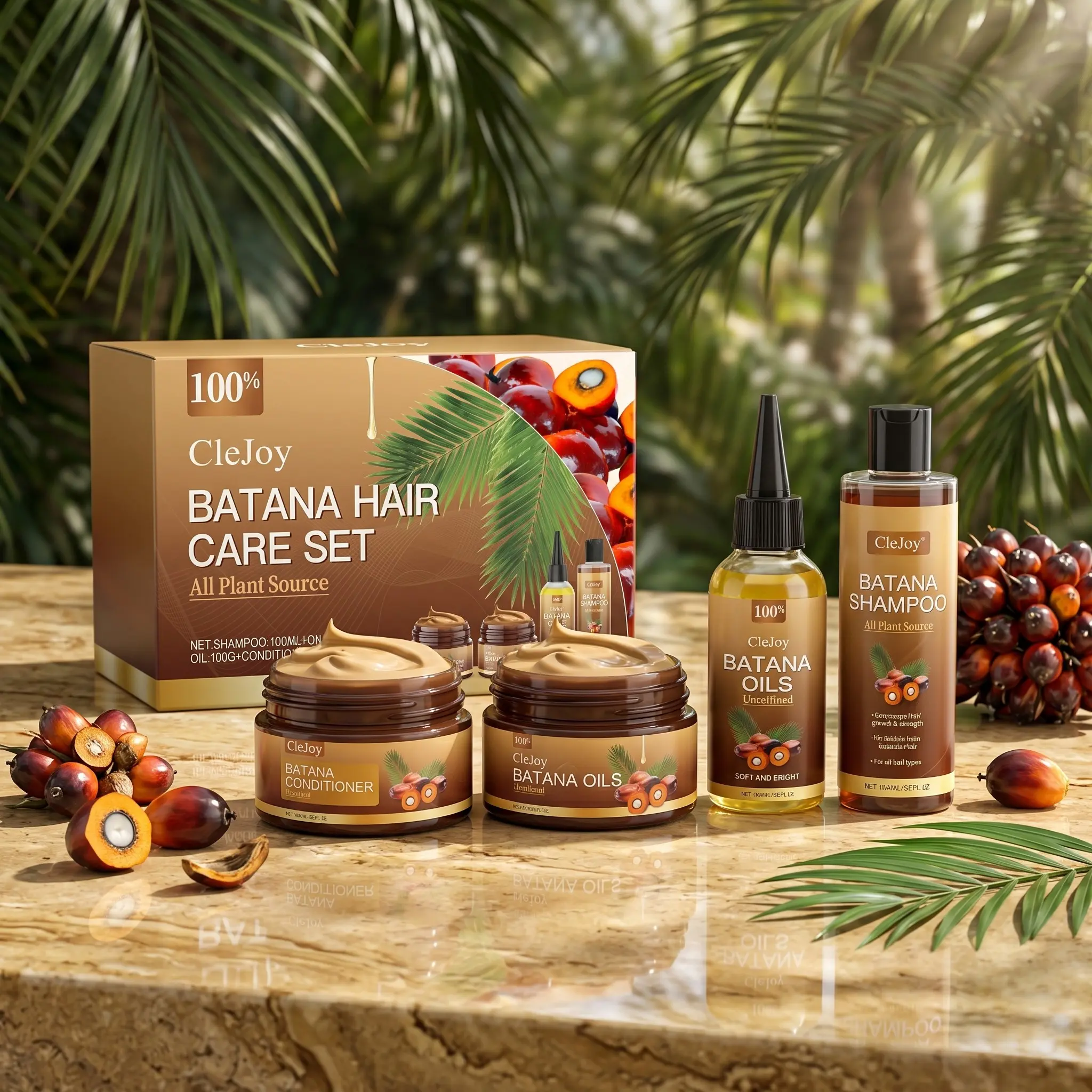 Batana Hair Repair Set, 4 Counts/set Hair Shampoo & Hydrating Conditioner & Hair Oil & Hair Cream, Moisturizing Natural Hydrating Haircare Bundle for Dry & Damaged Hair