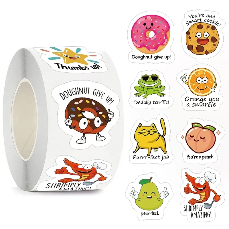 Cartoon Pattern Sticker (500pcs/roll), Funny Decorative Sticker, DIY Decal for Water Bottle, Laptop, Phone Case, Scrapbooking, Journal Making