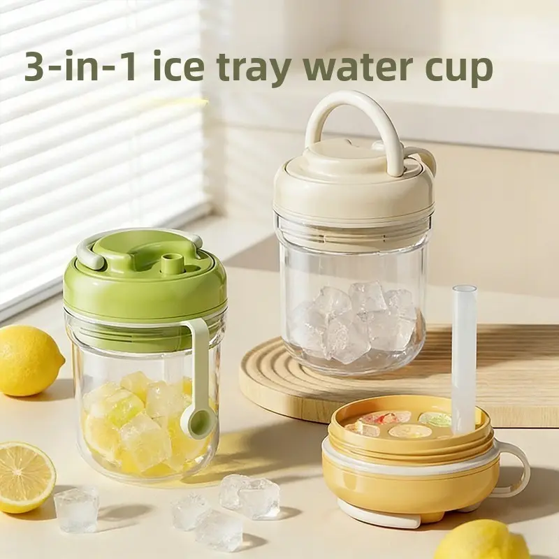 Three-In-One Ice Cube Cup, Large Capacity Portable Sports Fitness Cup, with Straw, DIY Iced Drinks, Outdoor Travel Mug